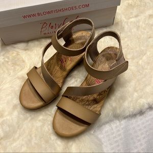 BLOWFISH BEIGE WEDGE CORK SANDALS LOW HEEL